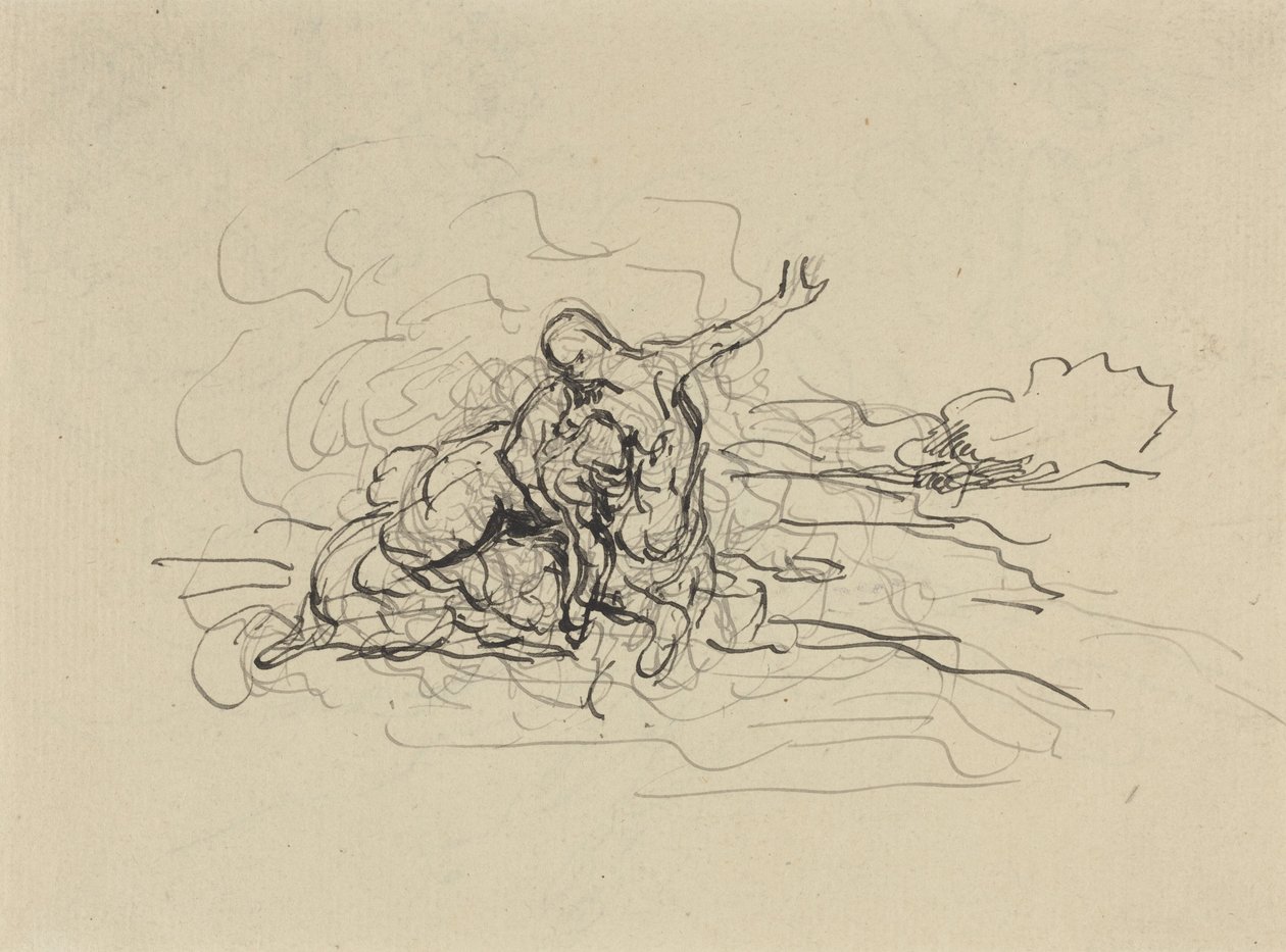 Centaur Carrying Off a Woman (pen en zwarte inkt met was over krijt op geschept papier) door Honore Daumier