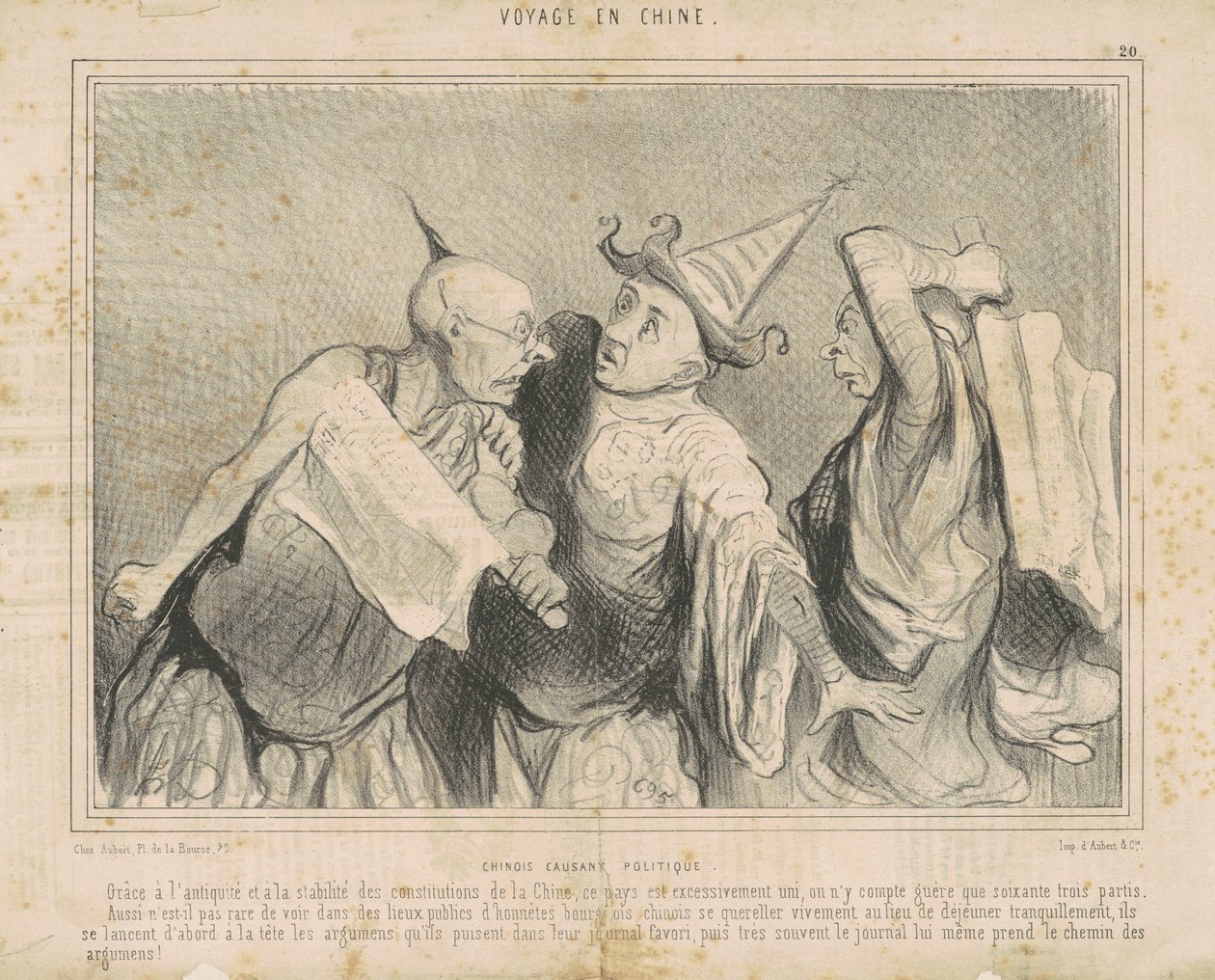 Chinezen die over politiek praten door Honoré Daumier