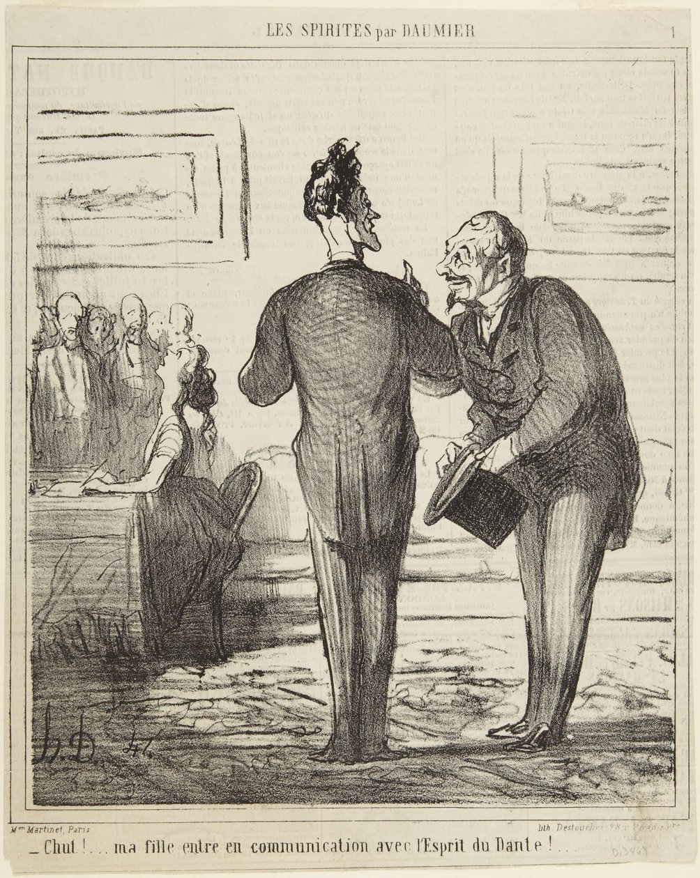 Sst...! Mijn dochter treedt in verbinding met de geest van Dante!, nummer 1 uit de serie De spiritisten uit Le Charivari door Honoré Daumier