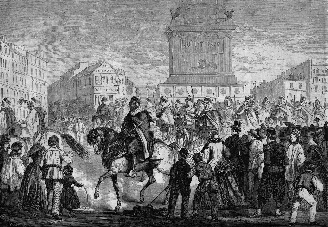 Defilé van de spahis van het Algerijnse koloniale leger in de straten van Parijs (passage op de Place de la Bastille) door Honoré Daumier