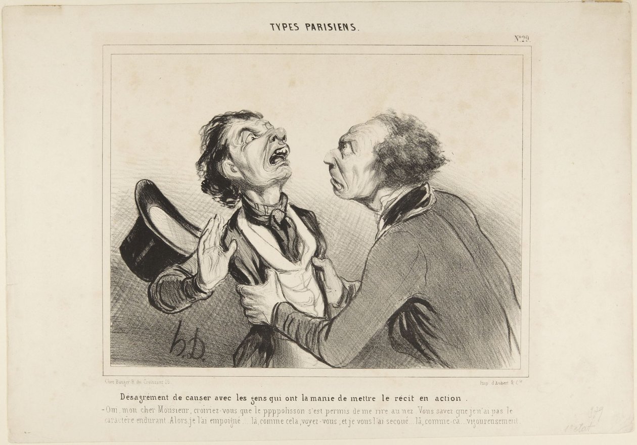 Het ongemak van praten met mensen ..., nummer 29 uit de serie Parijse typen door Honoré Daumier