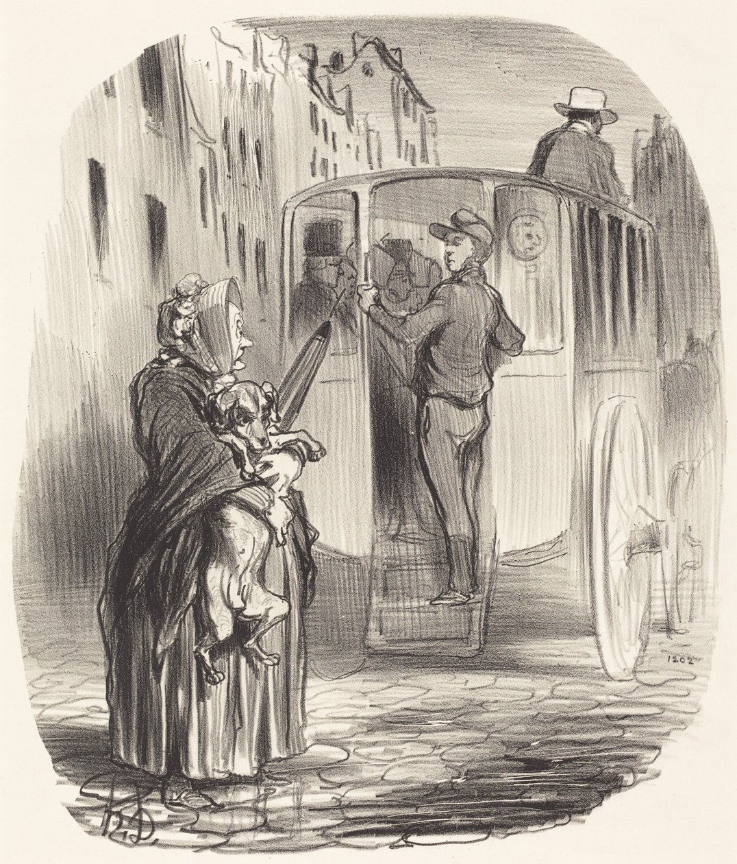 Sorry, mevrouw... ik laat geen honden binnen... door Honoré Daumier