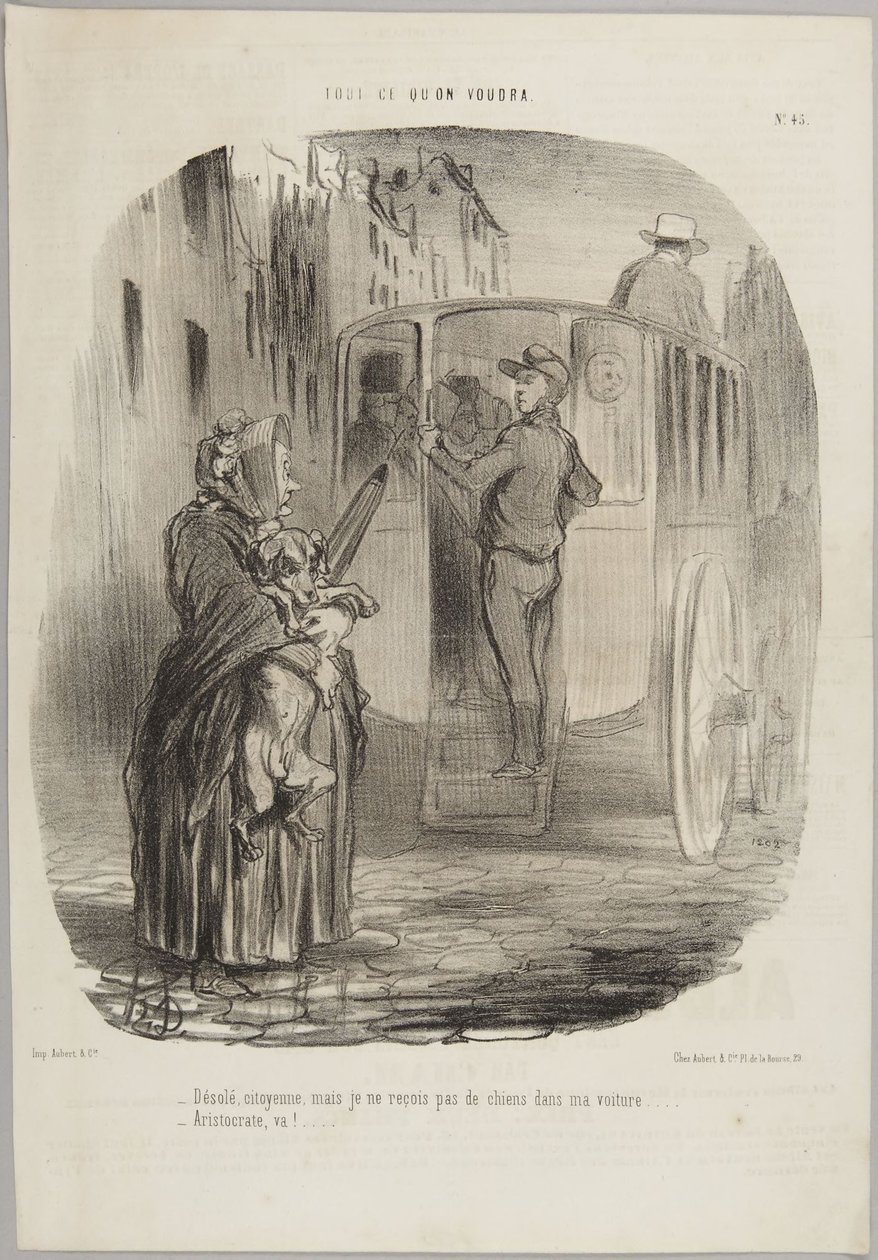 Sorry, mevrouw..., nummer 45 uit de serie „Tout ce qu’on voudra” van Le Charivari door Honoré Daumier
