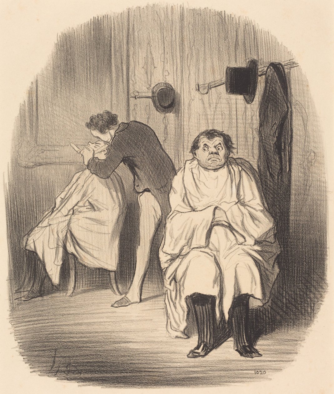 Verdorie!... Het schijnt dat het scheermesje niet zo goed is... door Honoré Daumier