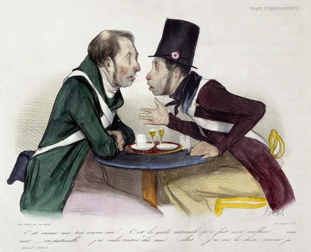 Discussie in een bistro tussen nationale gardes - door Daumier door Honoré Daumier