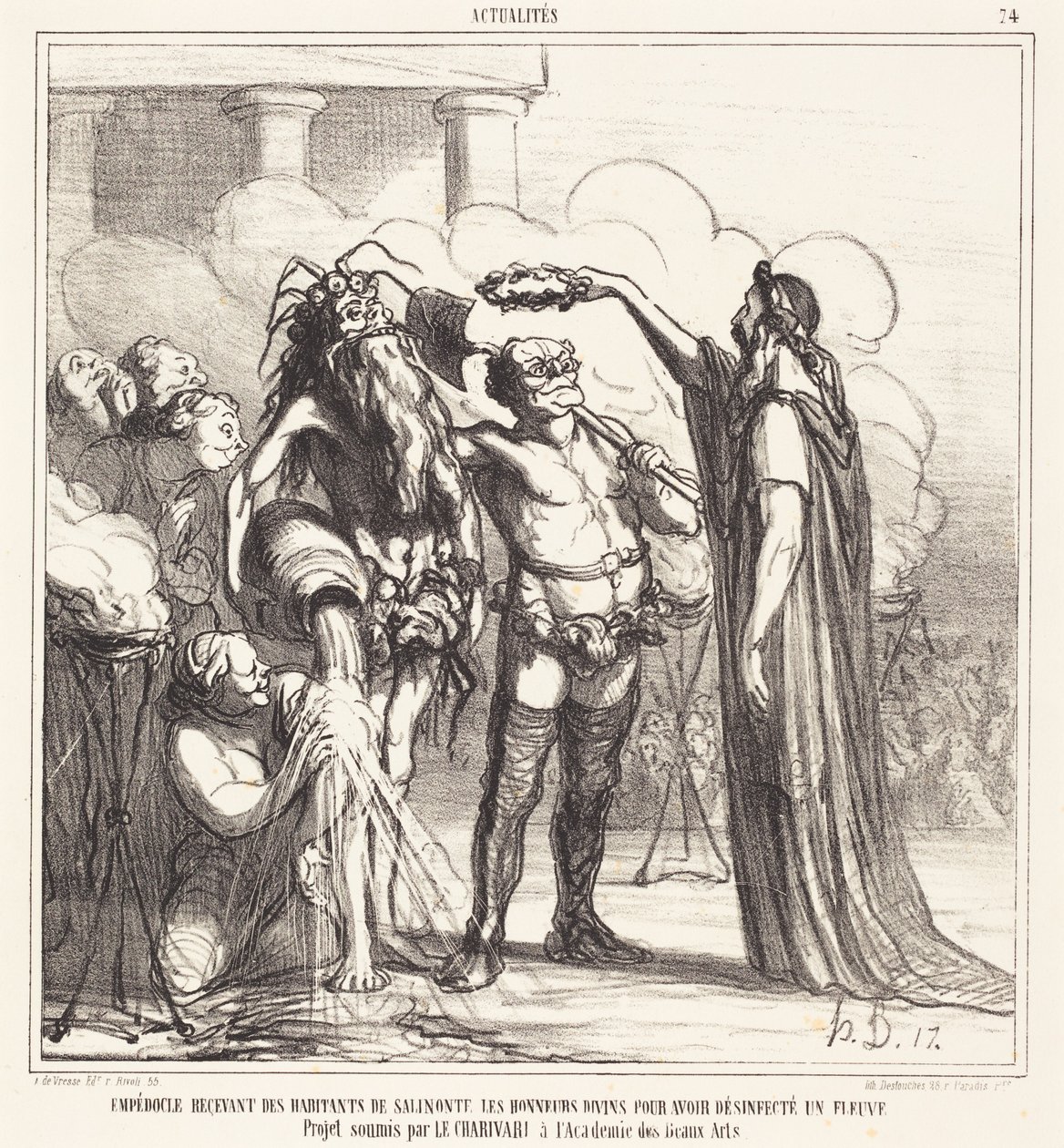 Empedocles ontvangt goddelijke eerbewijzen door Honoré Daumier