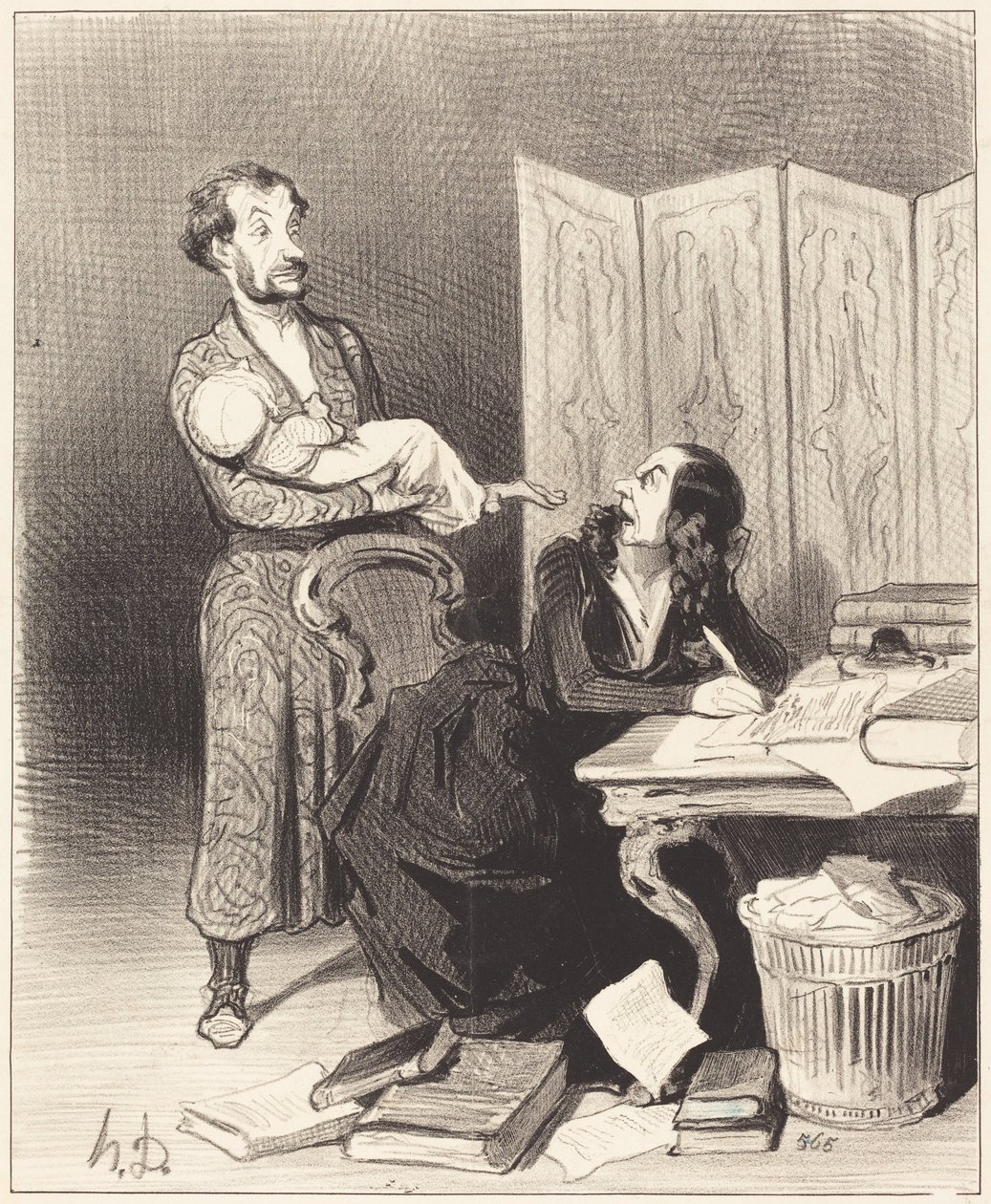 Ga daar maar eens verder mee... ik kan hier onmogelijk werken... door Honoré Daumier