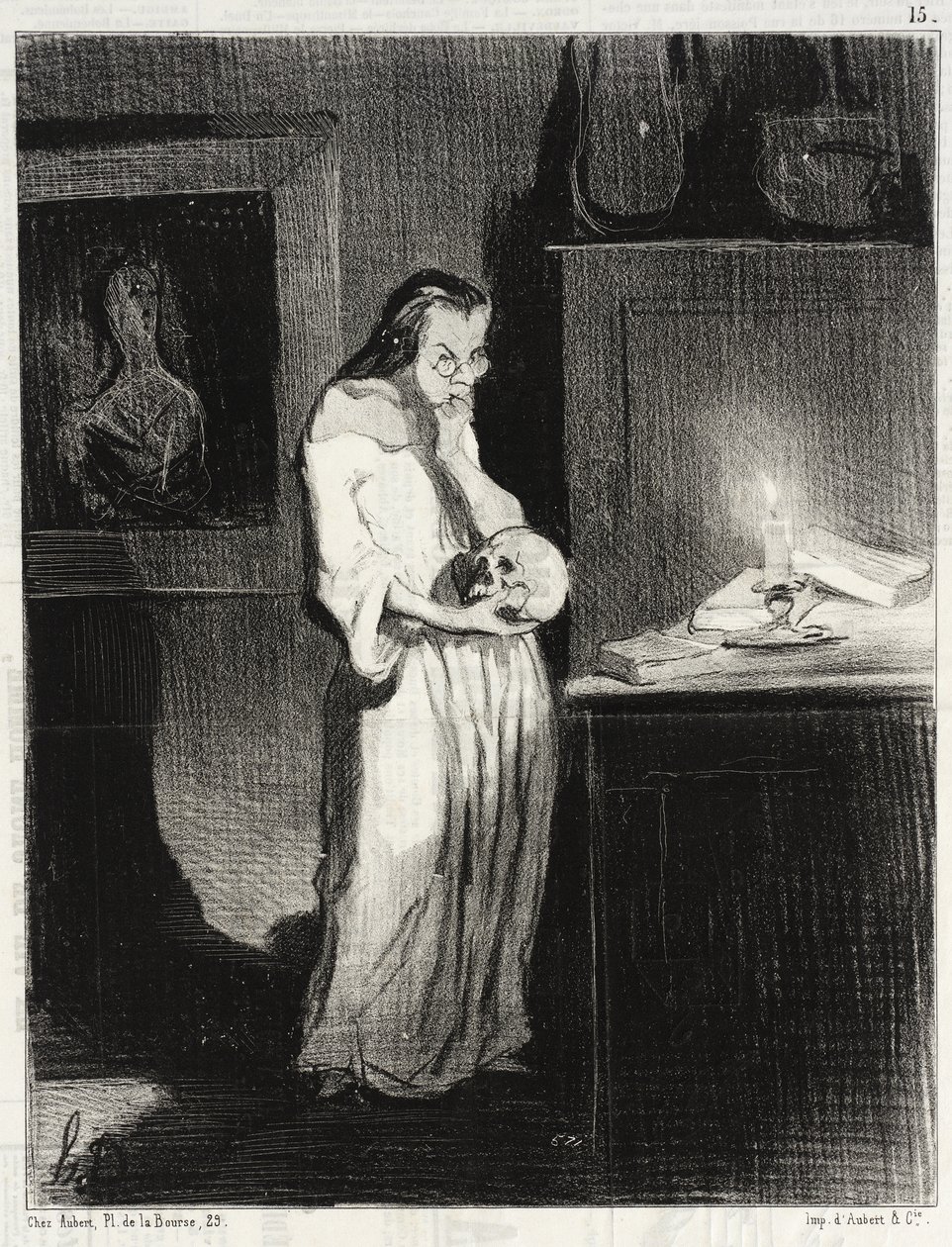 Humanitaire schrijfster die zich aan de man overgeeft... door Honoré Daumier