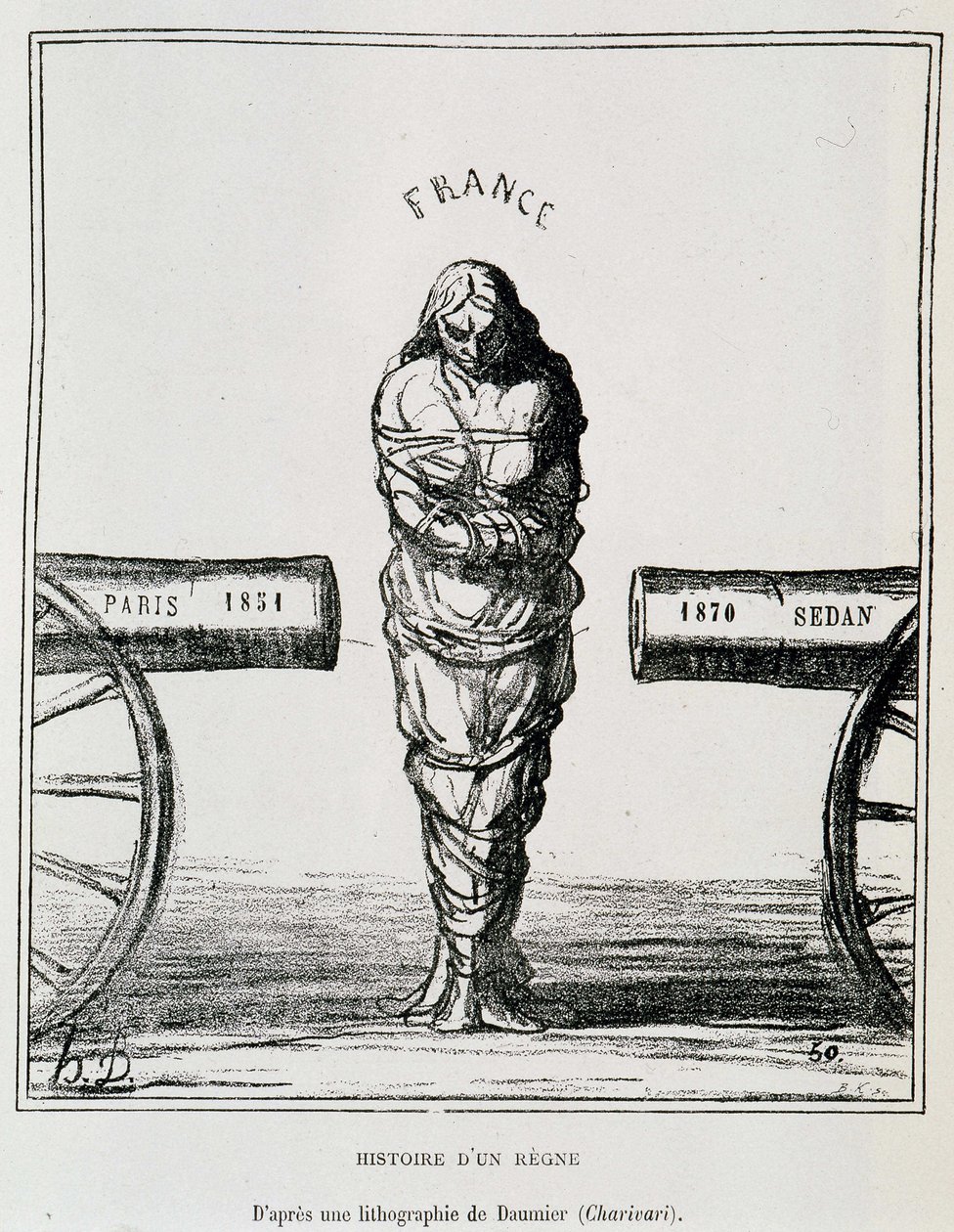 Geschiedenis van een Regering: Frankrijk in de tang tussen Parijs 1851 en Sedan 1870 - lithografie door Honore Daumier gepubliceerd in Le Charivari, circa 1871 door Honoré Daumier