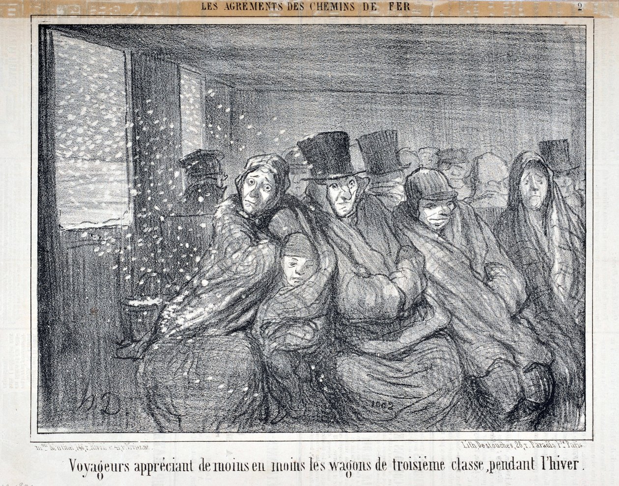 Illustratie voor de serie "Les Agrements des Chemin de fer" door Honoré Daumier