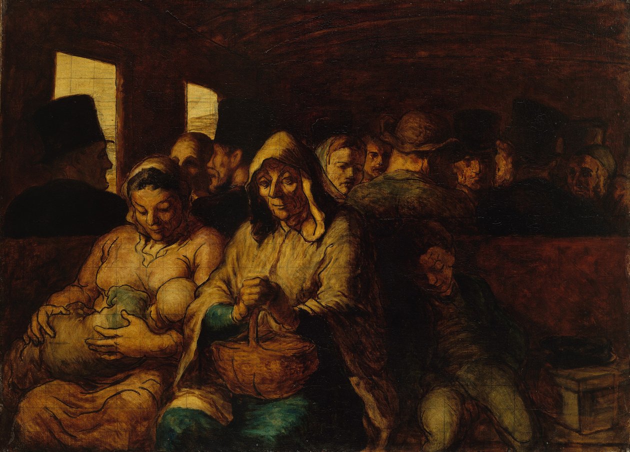 Interieur van Derde Klas Rijtuig door Honoré Daumier