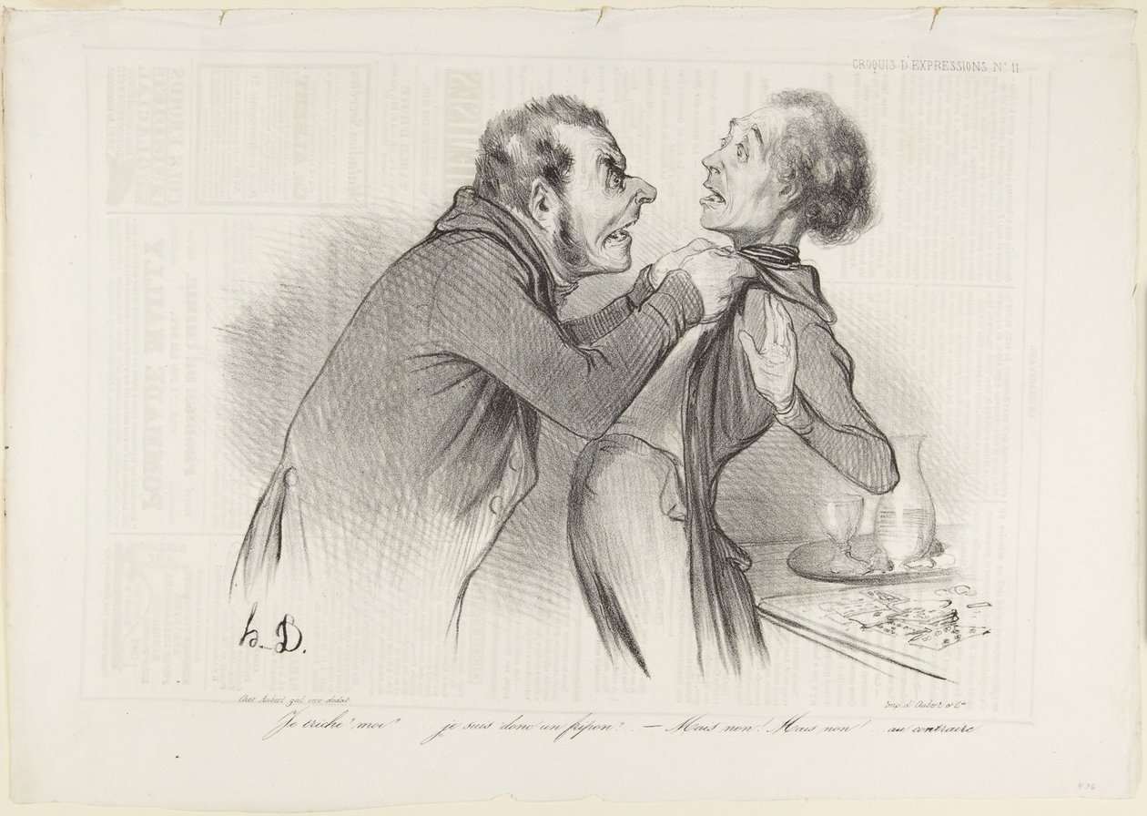 Ik speel vals? Ik? ..., nummer 11 uit de serie Schetsen van uitdrukkingen uit Le Charivari door Honoré Daumier