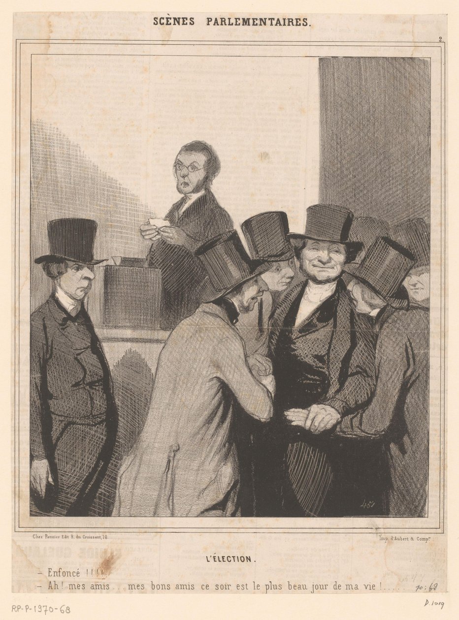 Karikatuur van twee kandidaten na de uitslag van de verkiezingen door Honoré Daumier