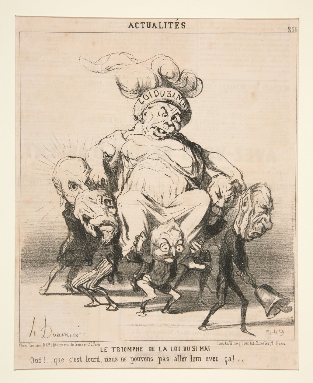 Triomf van de wet van 31 mei. Poeh! ... wat is dit zwaar, hiermee komen we niet ver! ... Plaat 256 uit de serie Actualiteiten (Nieuws van de dag) door Honoré Daumier