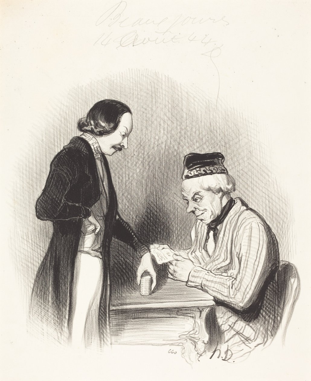 De discontering van een wissel door Honoré Daumier