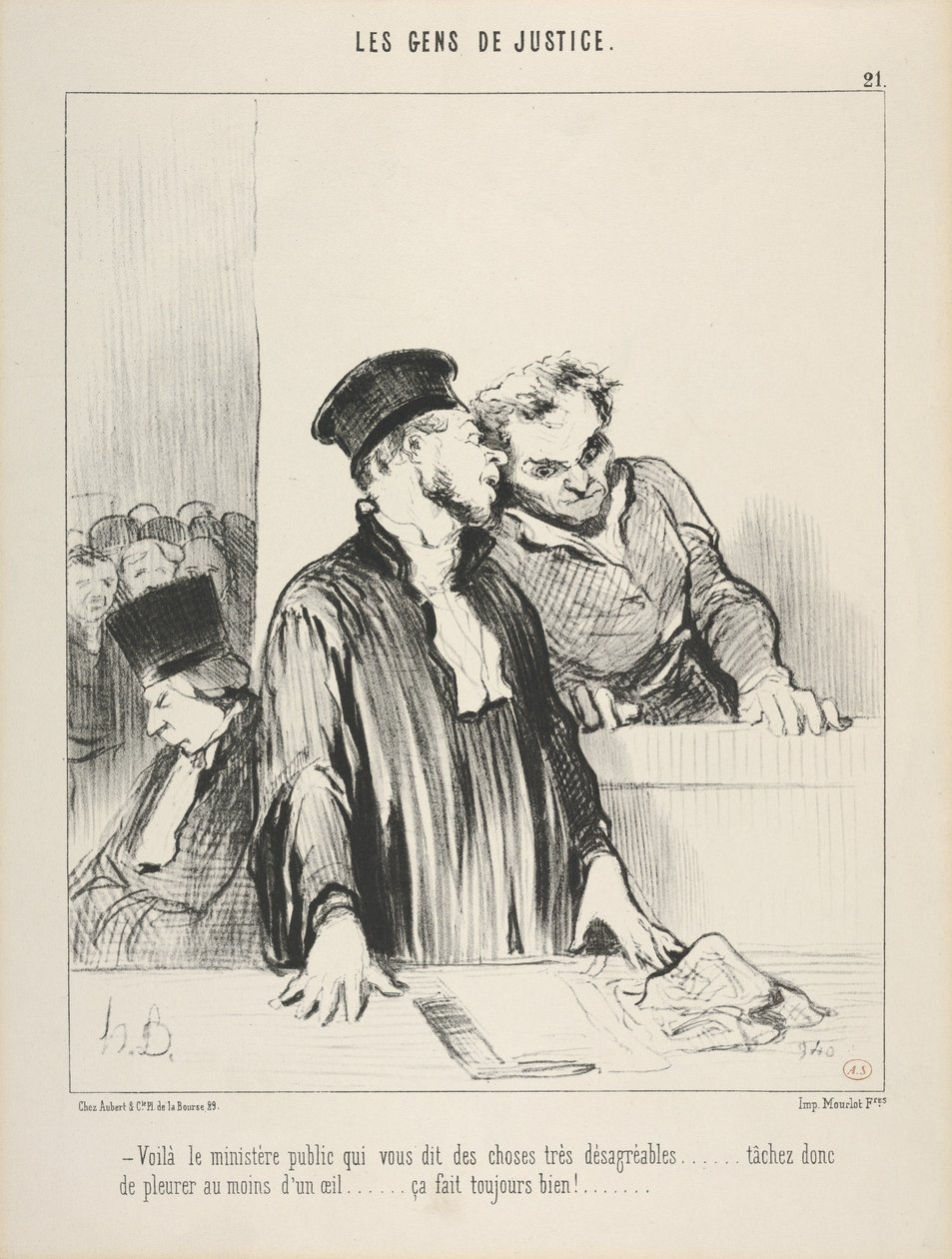 De mensen van justitie, plaat 21, "Daar is het openbaar ministerie dat u zeer onaangename dingen vertelt" door Honoré Daumier