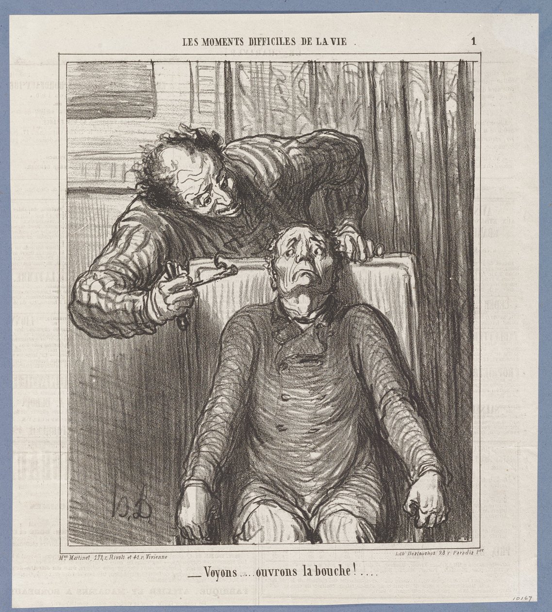 Eens kijken... doe je mond open! door Honoré Daumier
