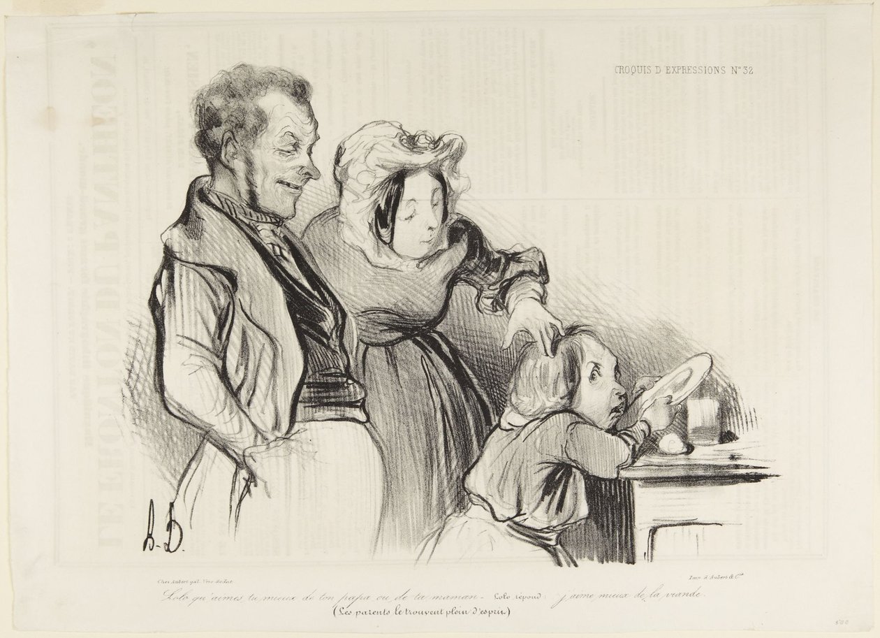 Lolo, wie vind je liever, je papa of je mama ... door Honoré Daumier