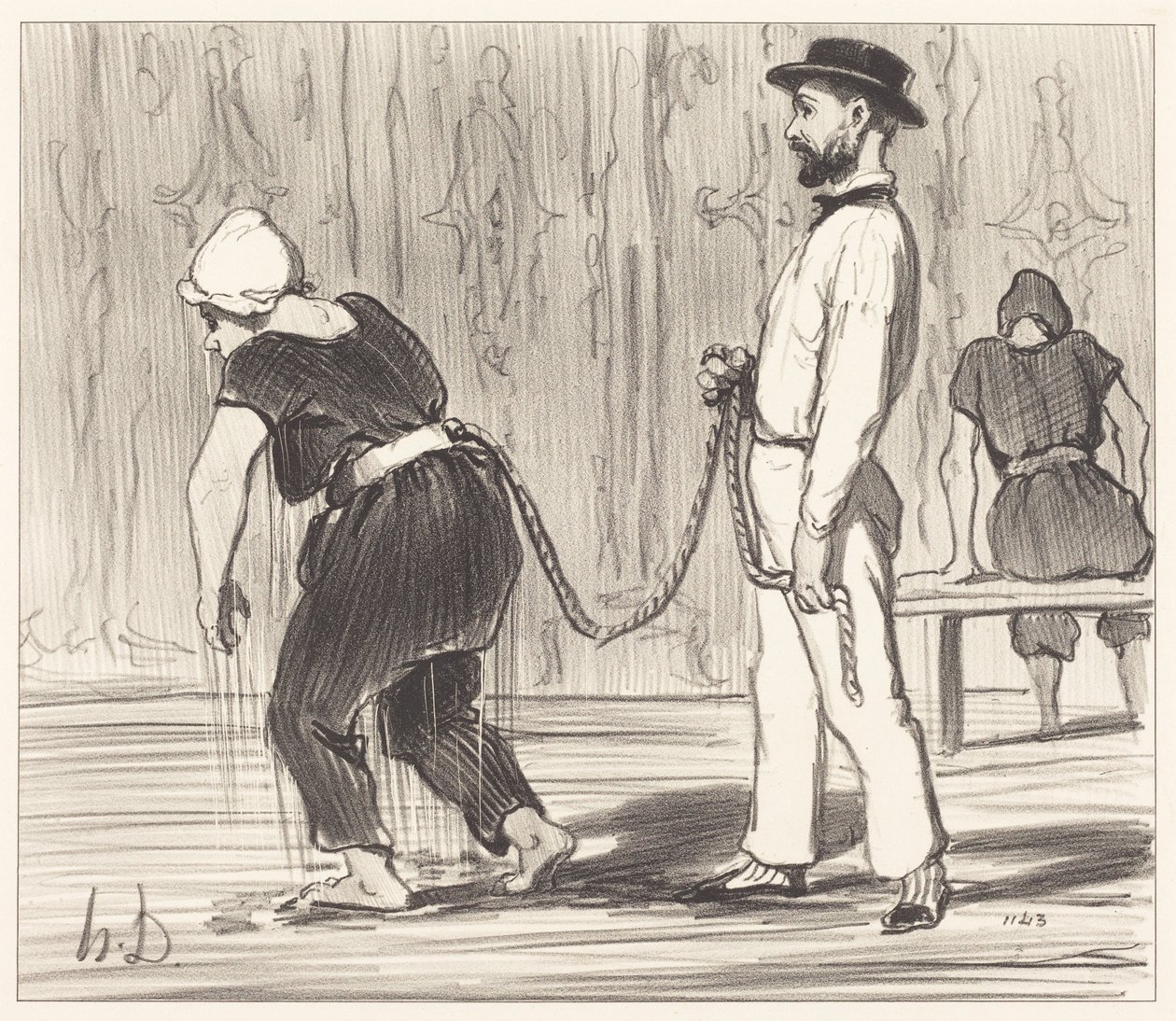 Madame Rabourdeau bij haar eerste les door Honoré Daumier