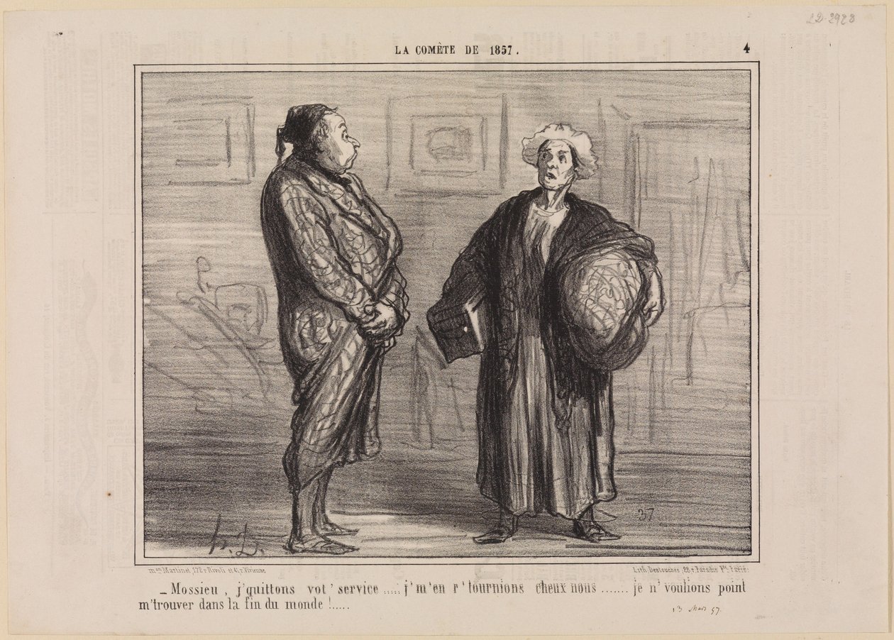 Meneer, ik neem afscheid van uw dienst... (La Comète uit 1857, blad 4) door Honoré Daumier