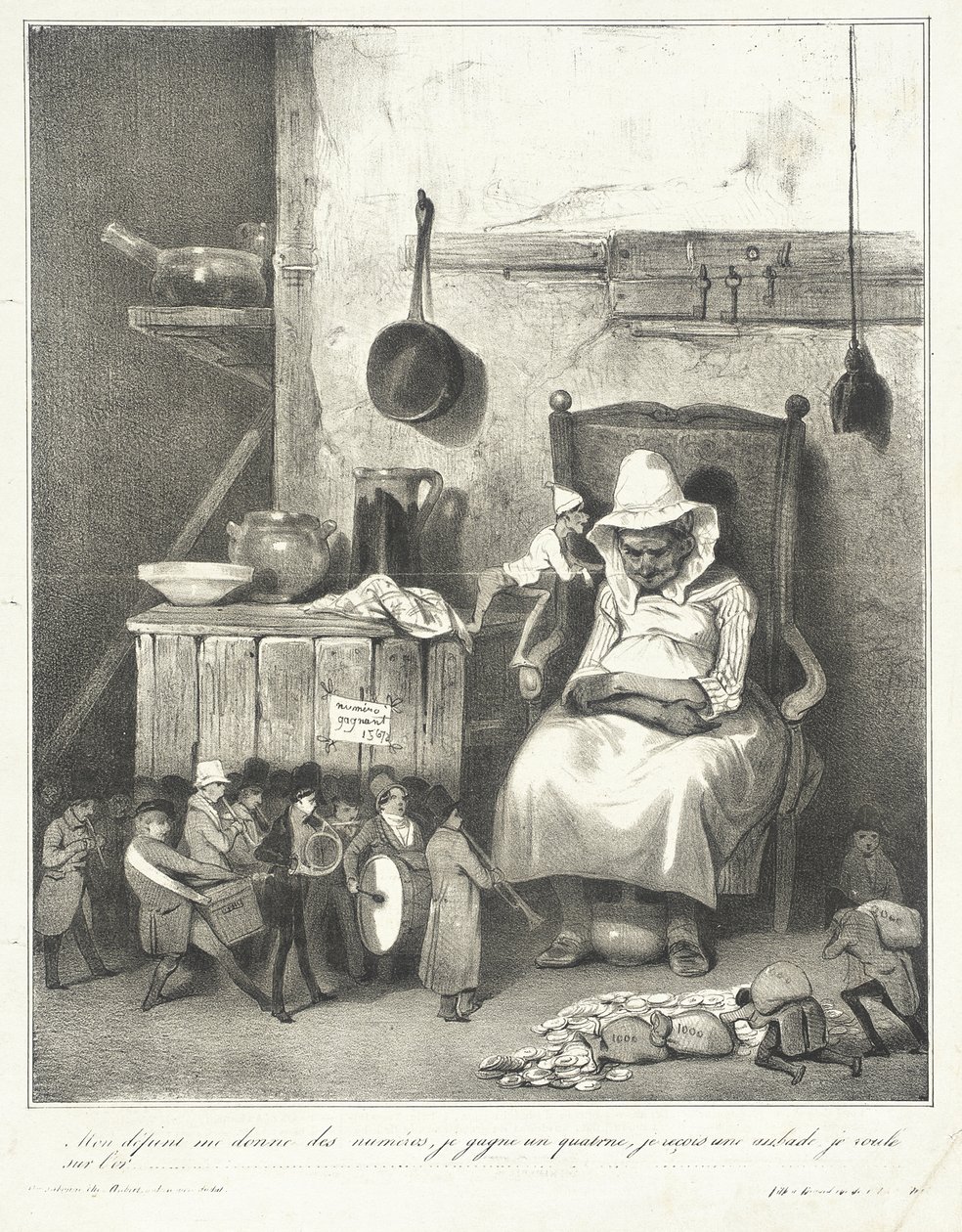 Mijn overledene geeft me nummers... door Honoré Daumier