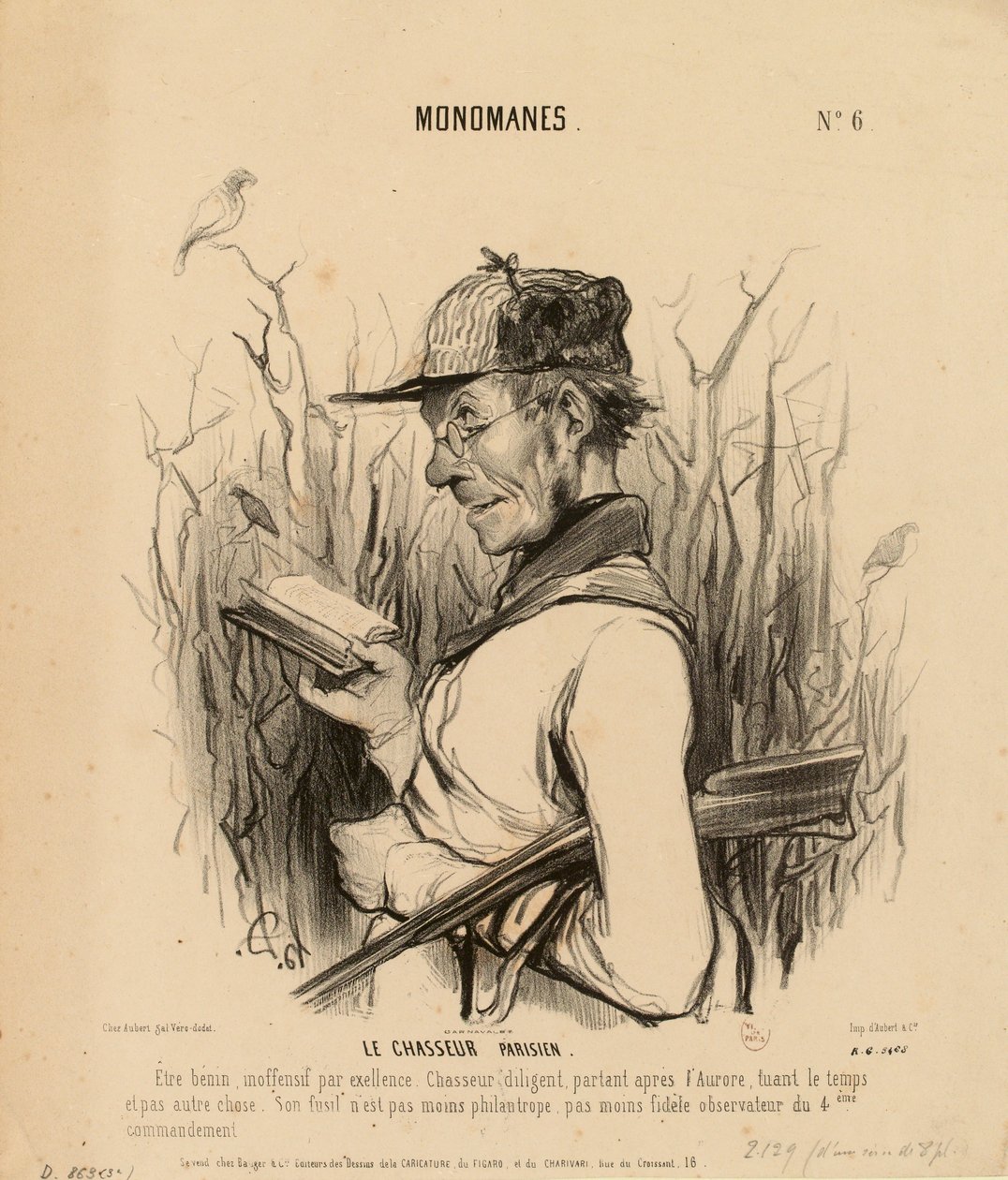 Monomanen nr. 6: De Parijse jager. Een goedaardig, onschadelijk wezen bij uitstek... door Honoré Daumier