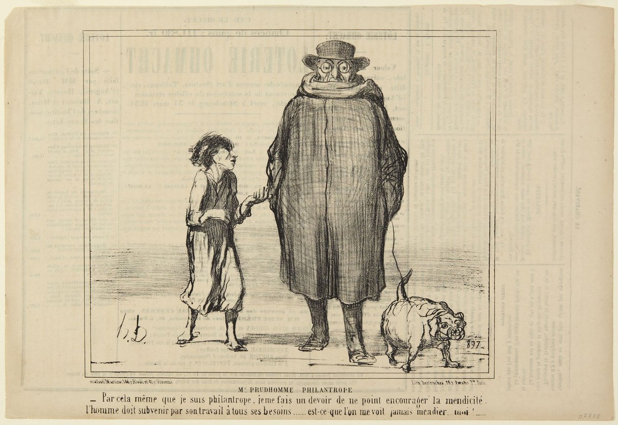 Mijnheer Prudhomme, filantroop, nummer 291 uit de serie Actualités van Le Charivari door Honoré Daumier