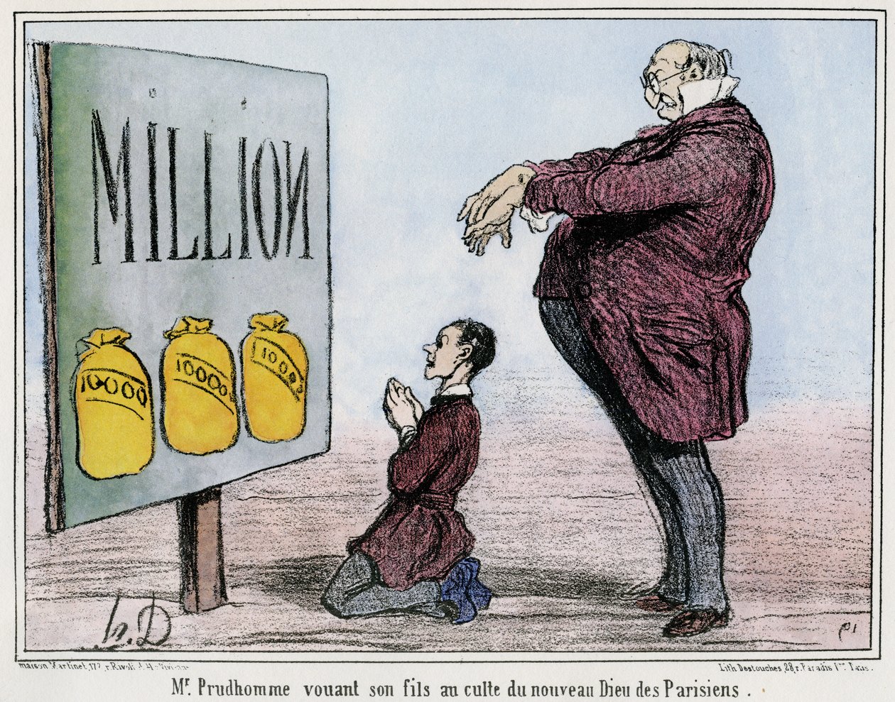 Meneer Prudhomme wijdt zijn zoon aan de cultus van de nieuwe Parijse God door Honore Daumier