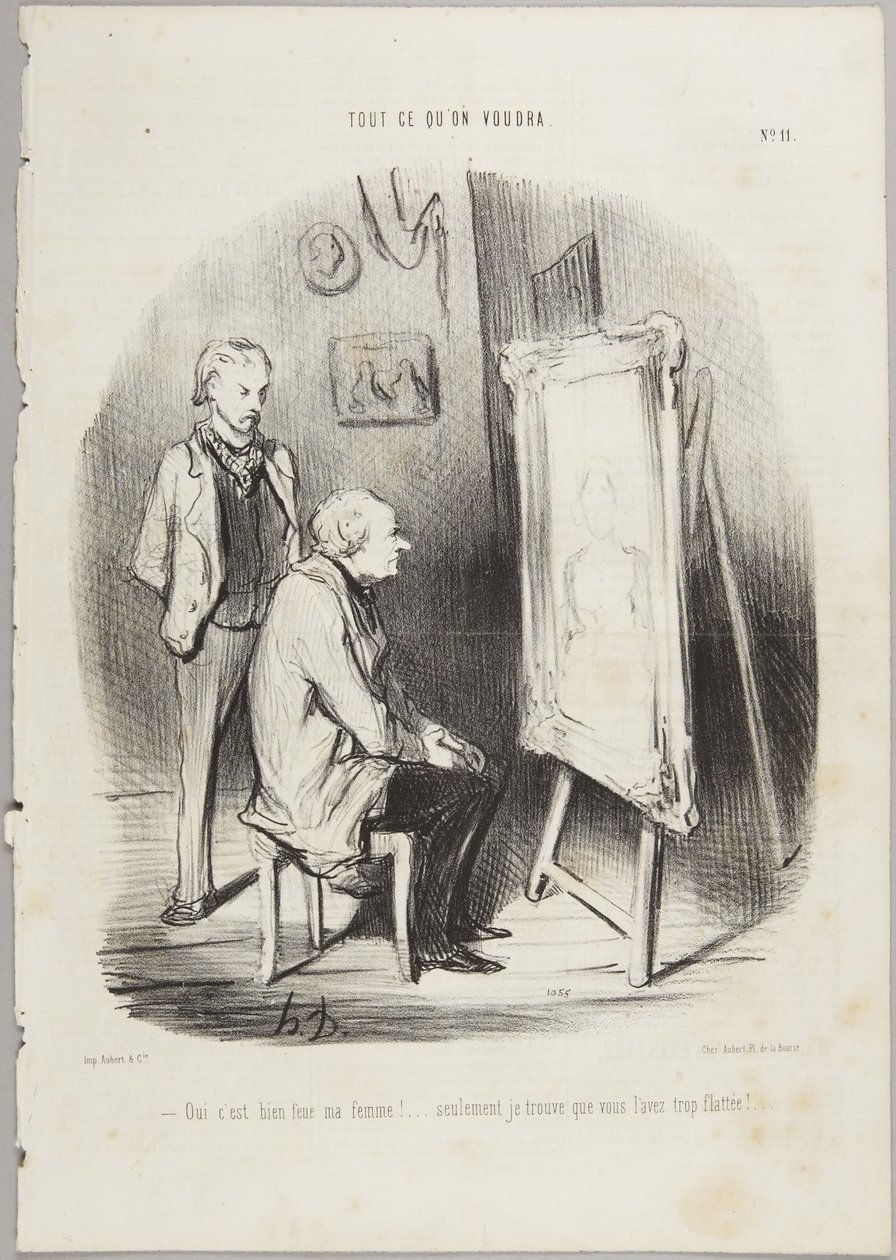 Ja, dat is inderdaad mijn overleden vrouw!, nummer 11 uit de serie „Tout ce qu’on voudra” van Le Charivari door Honoré Daumier