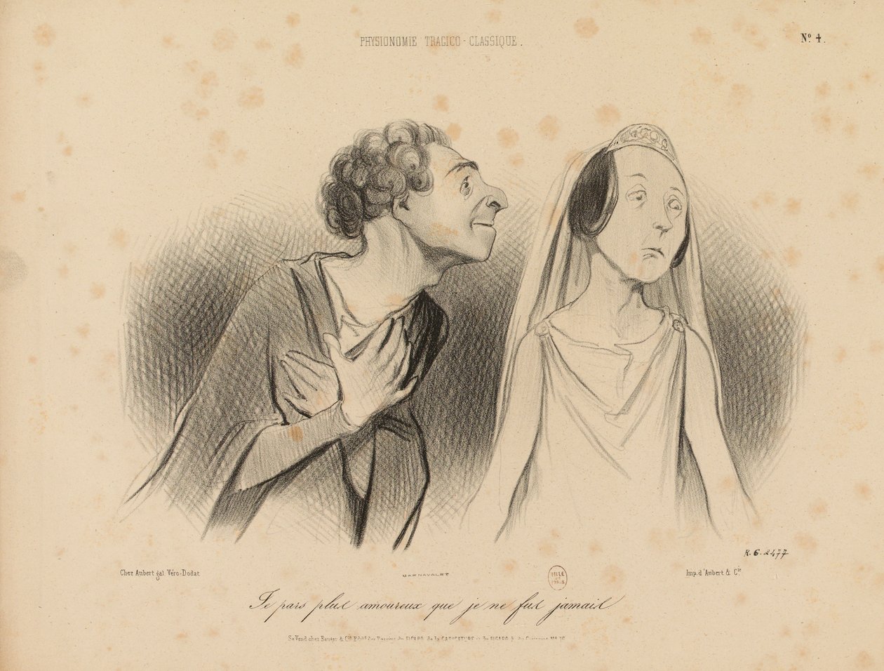 Tragisch-klassieke fysionomieën. Ik vertrek verliefder dan ik ooit ben geweest. Nr. 4. door Honoré Daumier