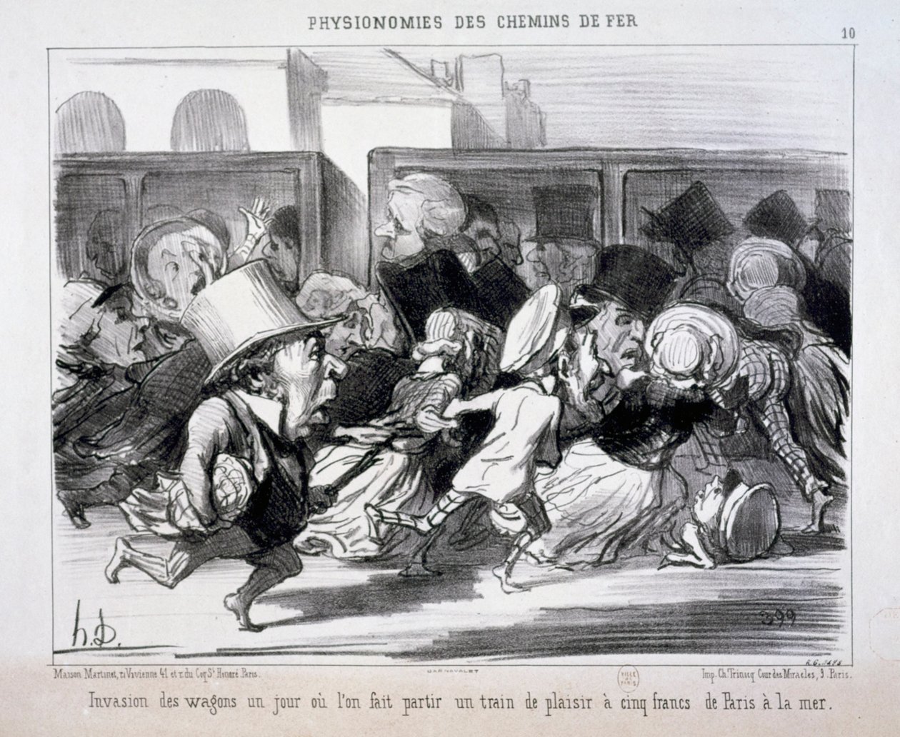 Fysiognomieën van de spoorwegen nr. 10: Invasie van de wagons op een dag waarop men laat vertrekken... door Honoré Daumier