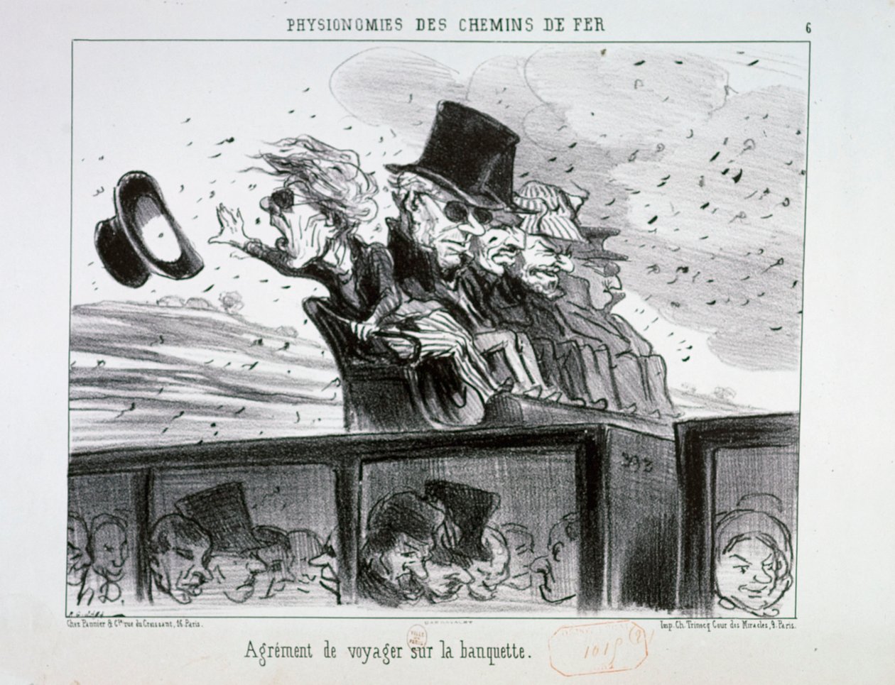 Physionomies des Chemins de Fer nr. 6: Het plezier van reizen op de bank. door Honoré Daumier