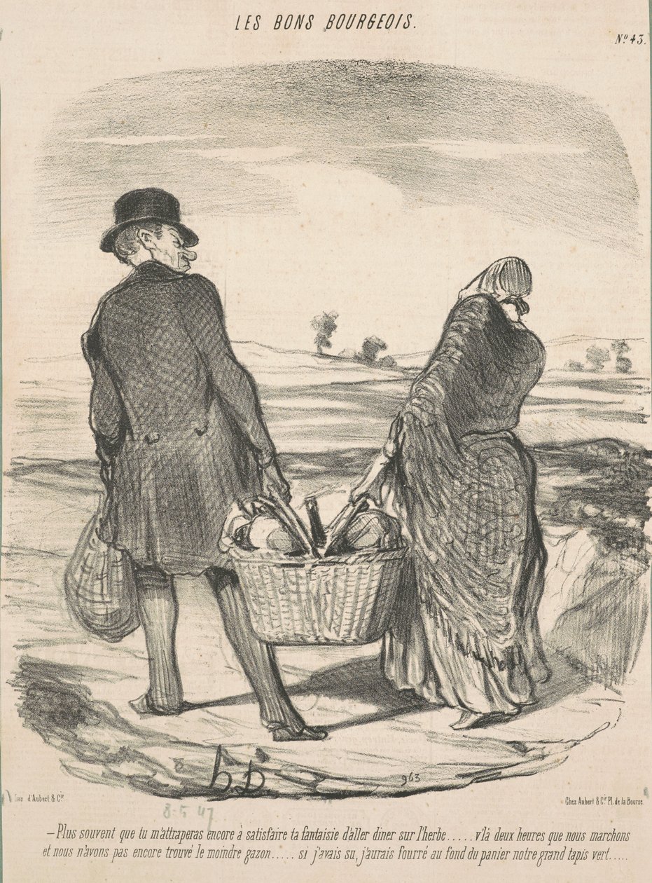 Eerder zul je me weer betrappen op het bevredigen van je gril om op het gras te gaan eten... We lopen al twee uur en hebben nog niet het kleinste stukje gazon gevonden... Als ik dat had geweten, had ik ons grote kleed onder in de mand gestopt door Honoré Daumier