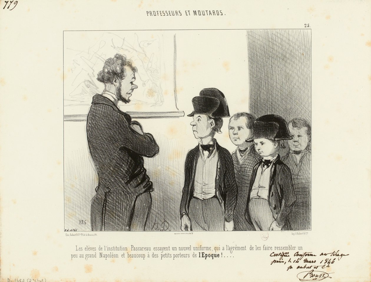 Leraren en snotneuzen. De leerlingen van de instelling Pascareau proberen een nieuw uniform... 25. door Honoré Daumier