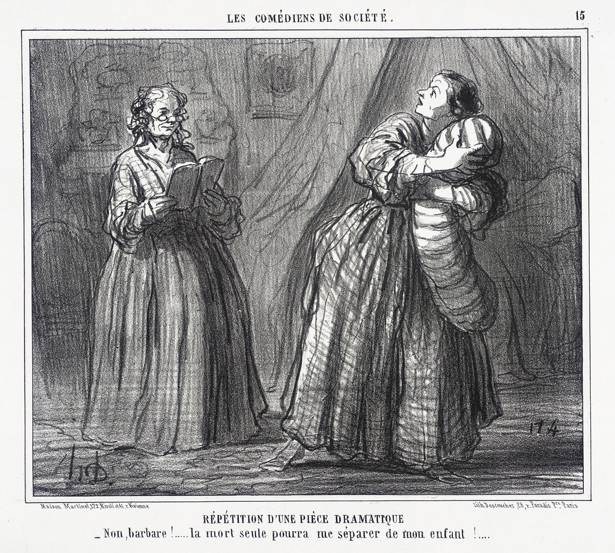 Repetitie van een toneelstuk door Honoré Daumier