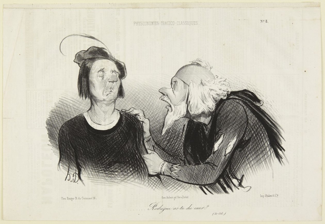 “Rodrigue, heb je moed?”, nummer 8 uit de serie Tragisch-klassieke fysiognomieën uit Le Charivari door Honoré Daumier
