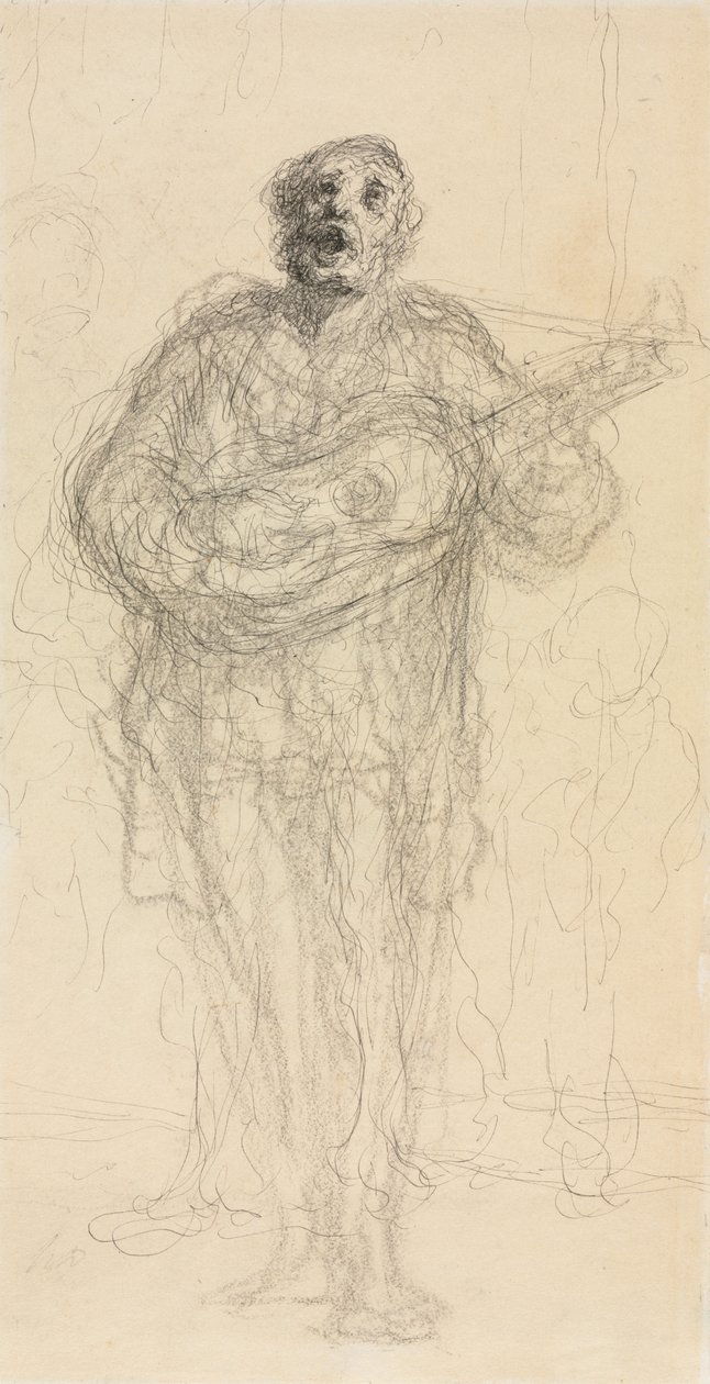 Zingende Gitarist (recto) door Honoré Daumier