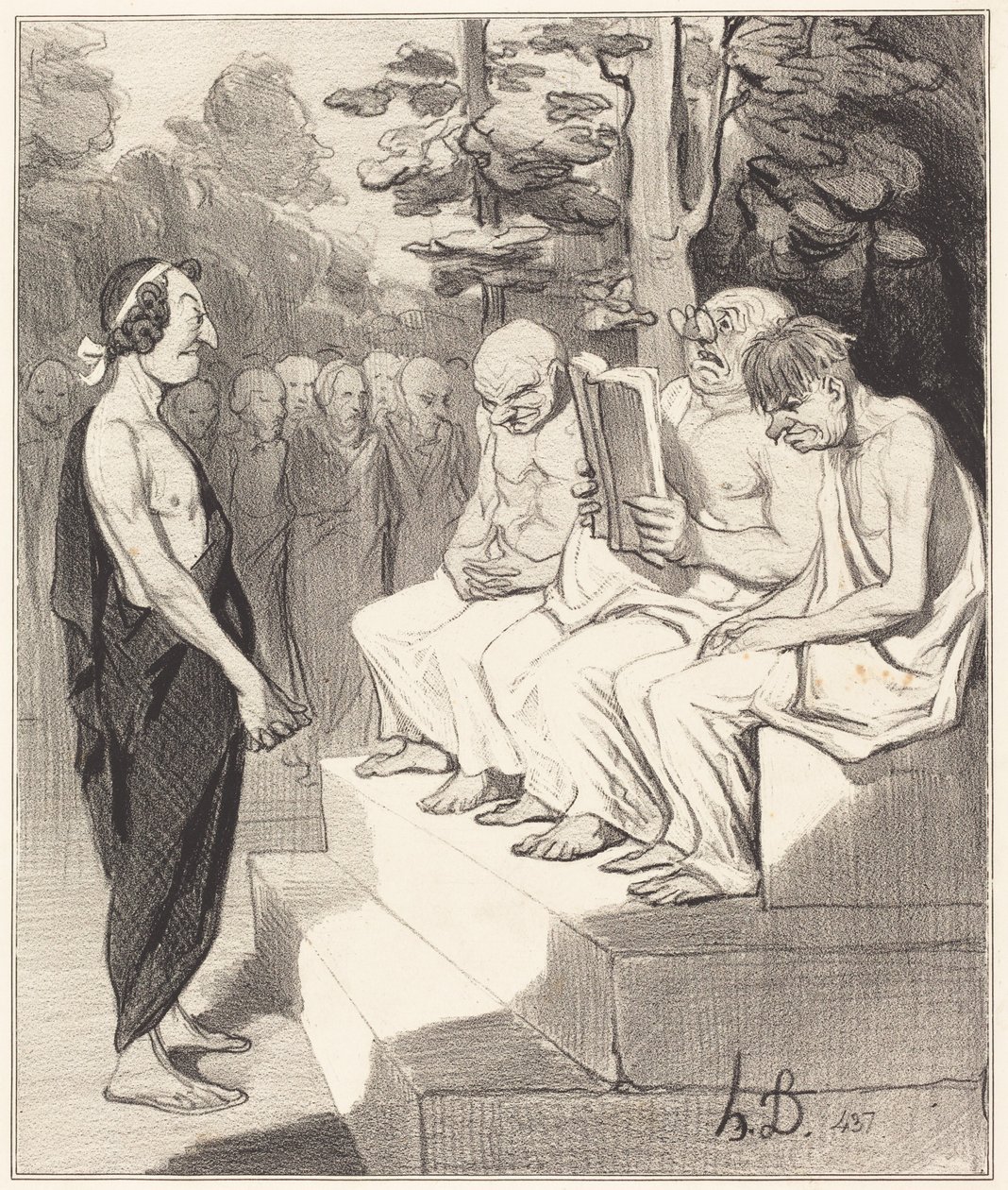 Telemachus wordt ondervraagd door de wijzen door Honoré Daumier