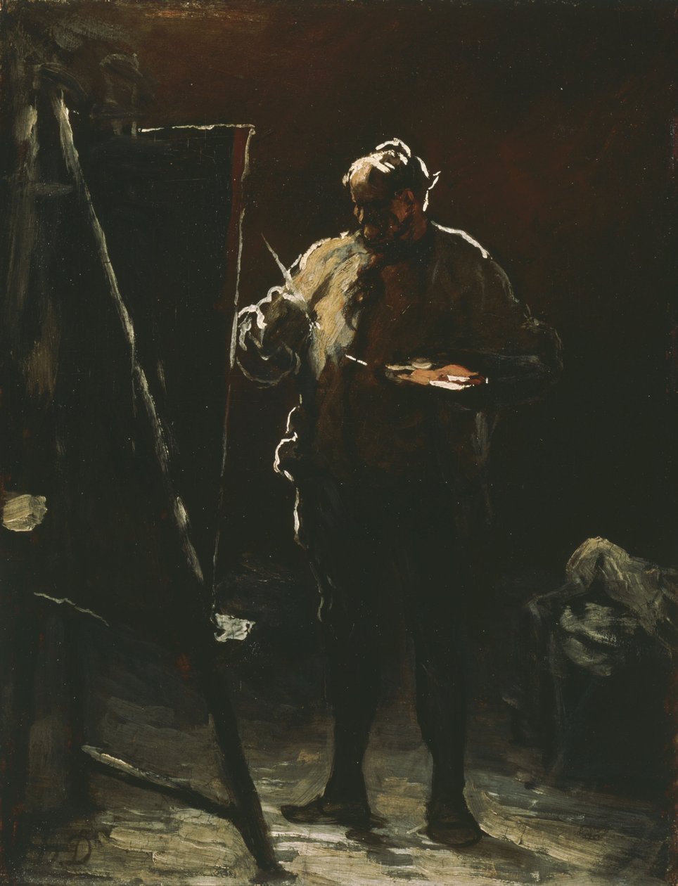 De schilder aan zijn schildersezel door Honoré Daumier