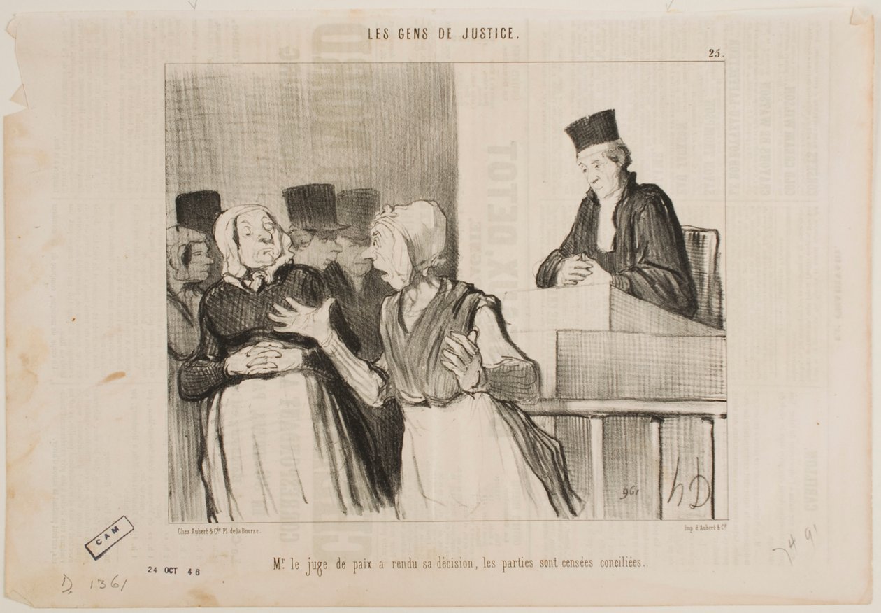 De rechter van de verzoeningsrechtbank heeft zijn vonnis uitgesproken… alle partijen moeten zich verzoenen. door Honoré Daumier