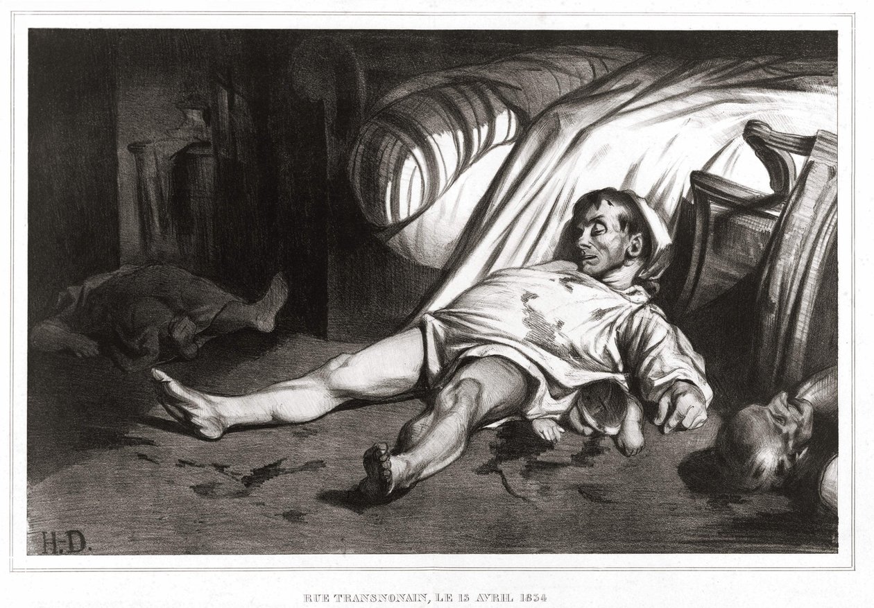 Het bloedbad van de rue Transnonain op 14/04/1834 (lithografie) 1837 door Honoré Daumier