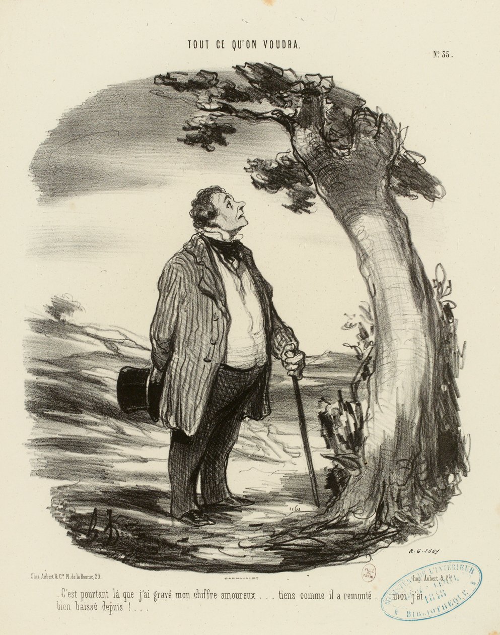 Alles wat men maar wil nr. 35: Toch heb ik juist daar mijn liefdessymbool gegraveerd... door Honoré Daumier