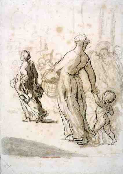 Twee Vrouwen en een Kind, c.1848-50 door Honoré Daumier
