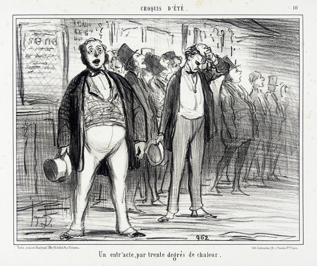 Een pauze, bij een temperatuur van dertig graden door Honoré Daumier