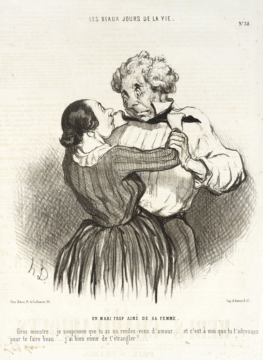 Een man die te veel van zijn vrouw houdt. door Honoré Daumier