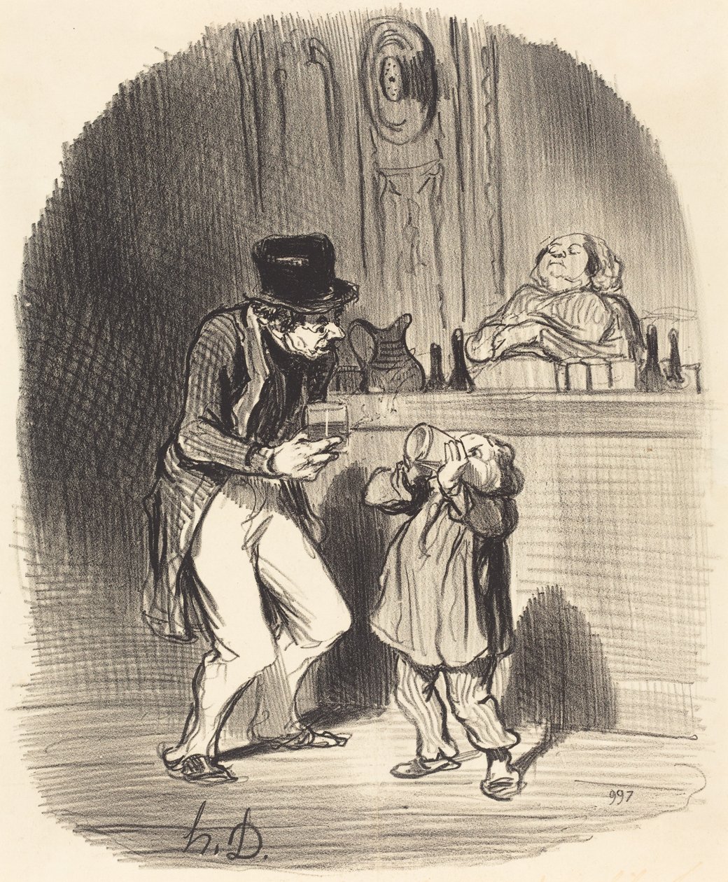 Een vader die zijn zoon laat pijpen... door Honoré Daumier
