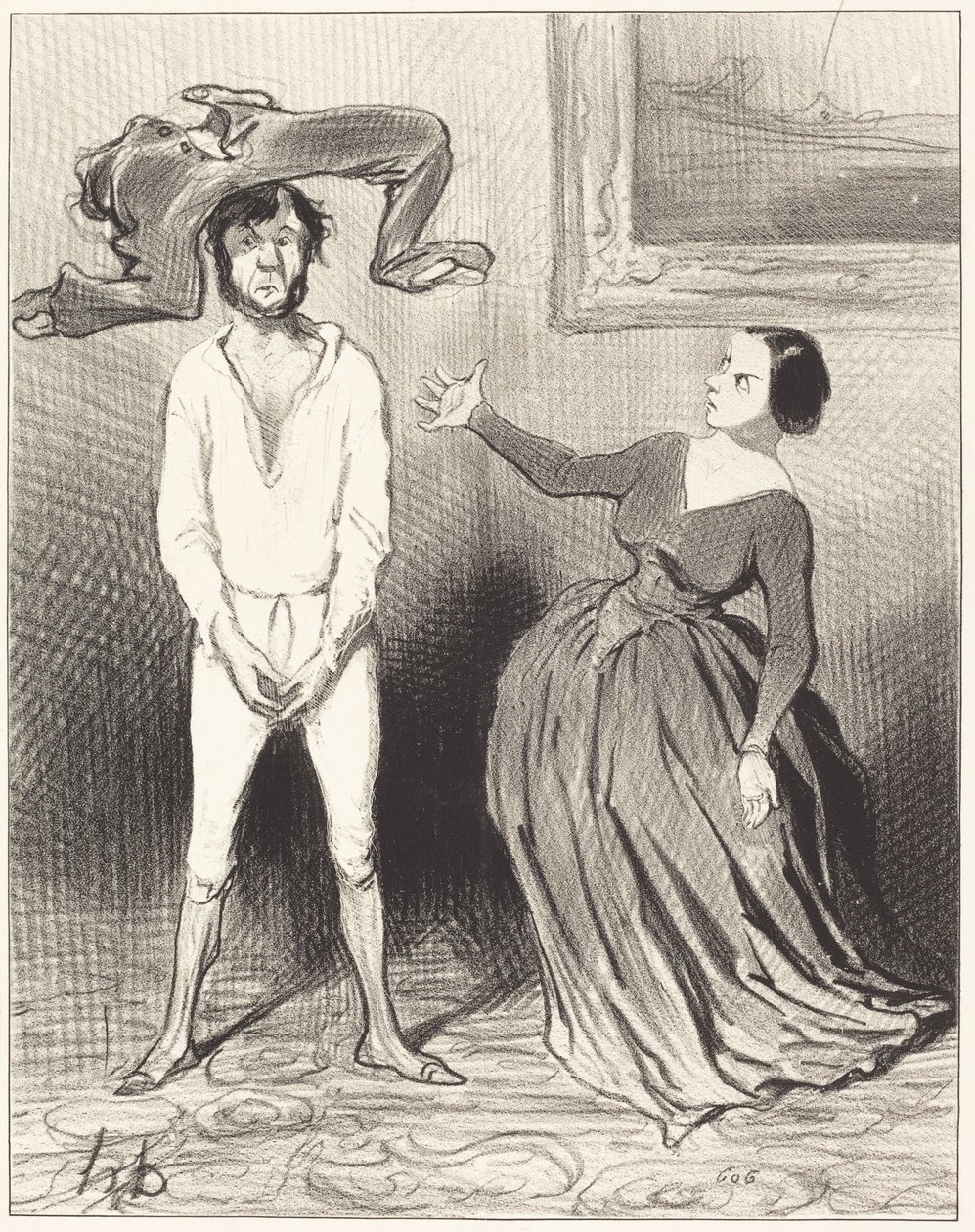 Een vrouw zoals ik... een knoop terugzetten... door Honoré Daumier