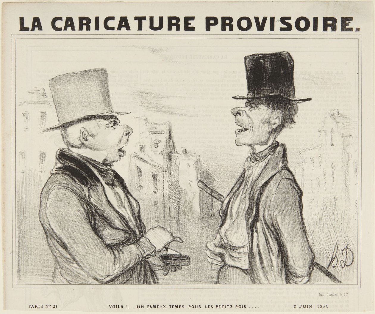 Kijk! Prachtig weer voor de erwtjes..., nummer 3 uit de serie Parijse typen uit La Caricature Provisoire door Honoré Daumier