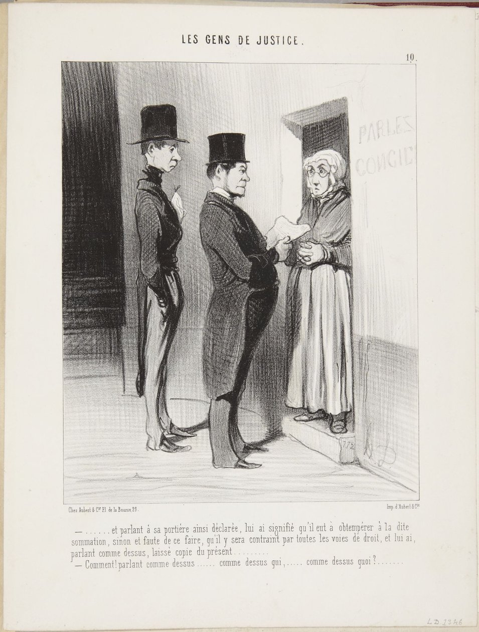 ...en sprekend met haar aldus verklaarde portierster... door Honoré Daumier