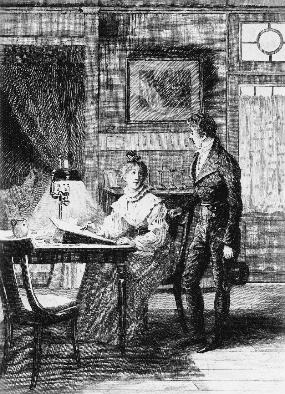Illustratie door Adrien Moreau (1843-1906) voor Huid van Verdriet, roman door Honore de Balzac (1799-1850) uit de meerdelige collectie getiteld Human Comedy, gepubliceerd in 1900, Parijs door Honore de Balzac
